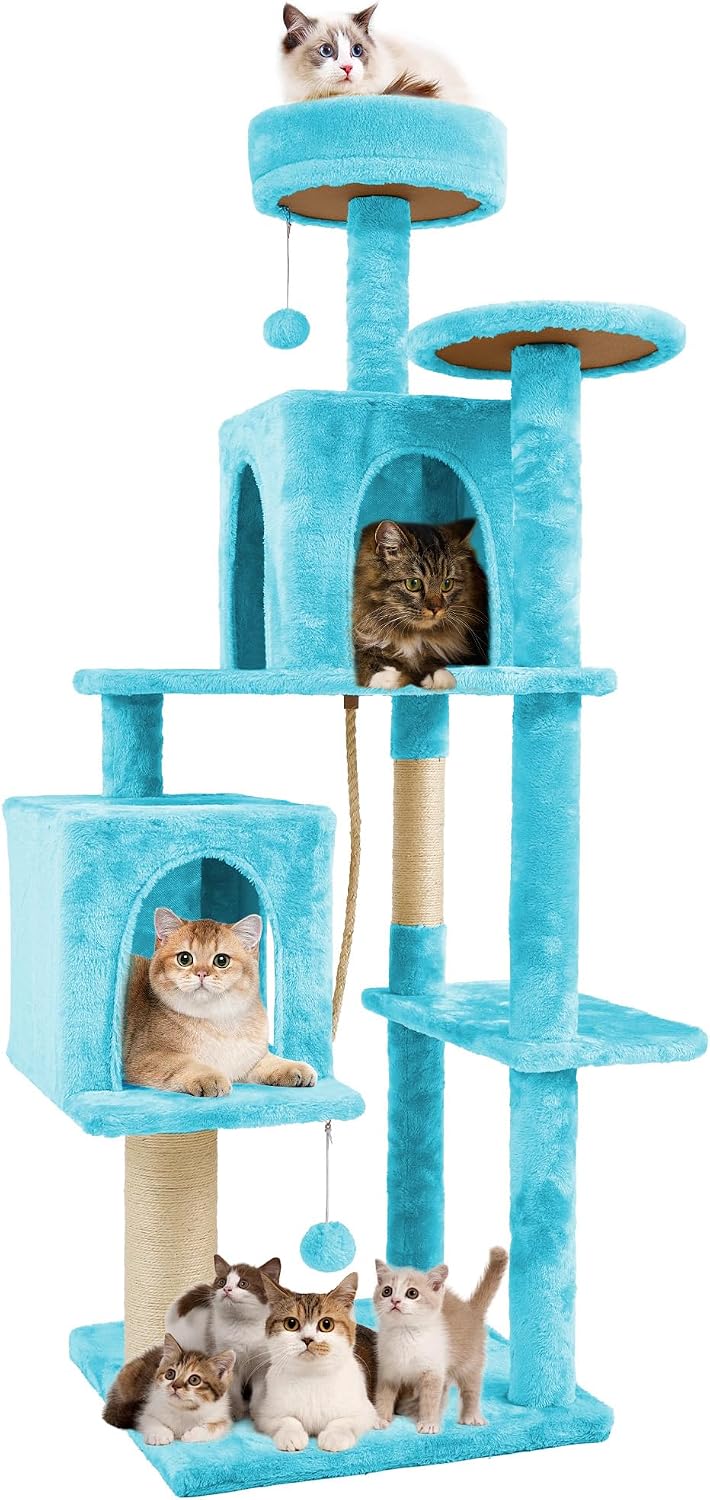 58.5inch Large Cat Tree Tower Condo for Indoor Cats - 58.5in / Peacock blue