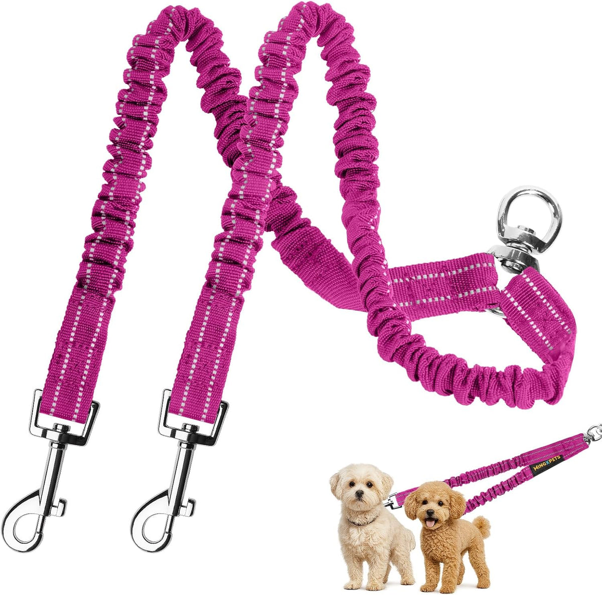 MingXpet 2 Dog Leash, Dog Leash for 2 Dogs - Rose / Small