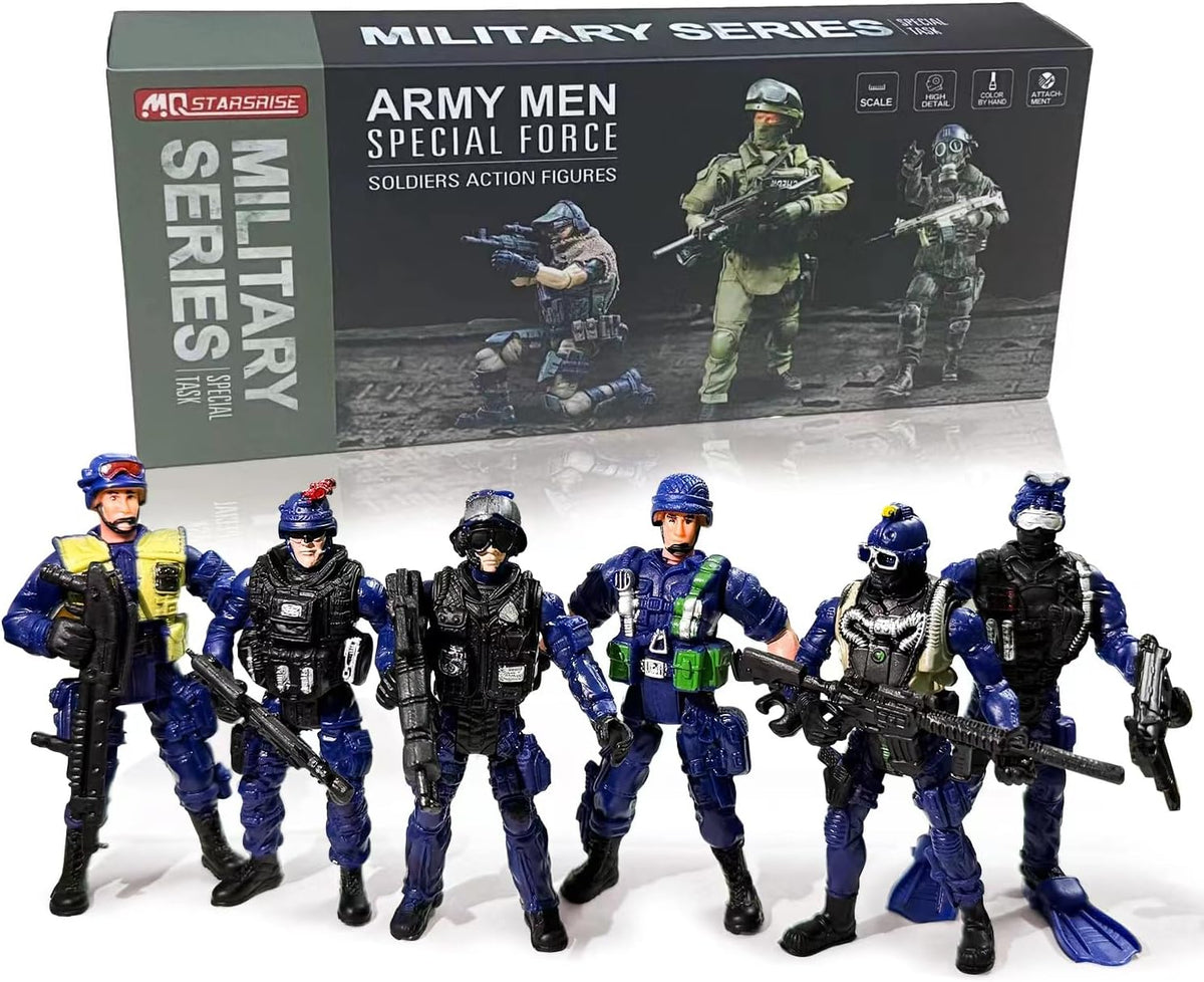 Army Men Action Figures, Soldiers Toys with Weapons for Boys 4-7 - Dark Blue