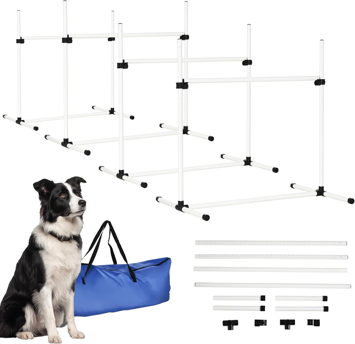 PawHut 4 Piece Dog Agility Training Equipment for Dog Agility Course - 4 Piece / White