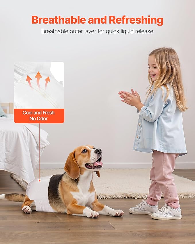 VEVOR Disposable Dog Diapers, Super Absorbent Female Dog Diapers, 360° Leak-Proof Female Doggy Pet Diaper with Wetness Indicator for Heat Period, Training, Incontinence - M, 144 Count (2 Packs of 72)