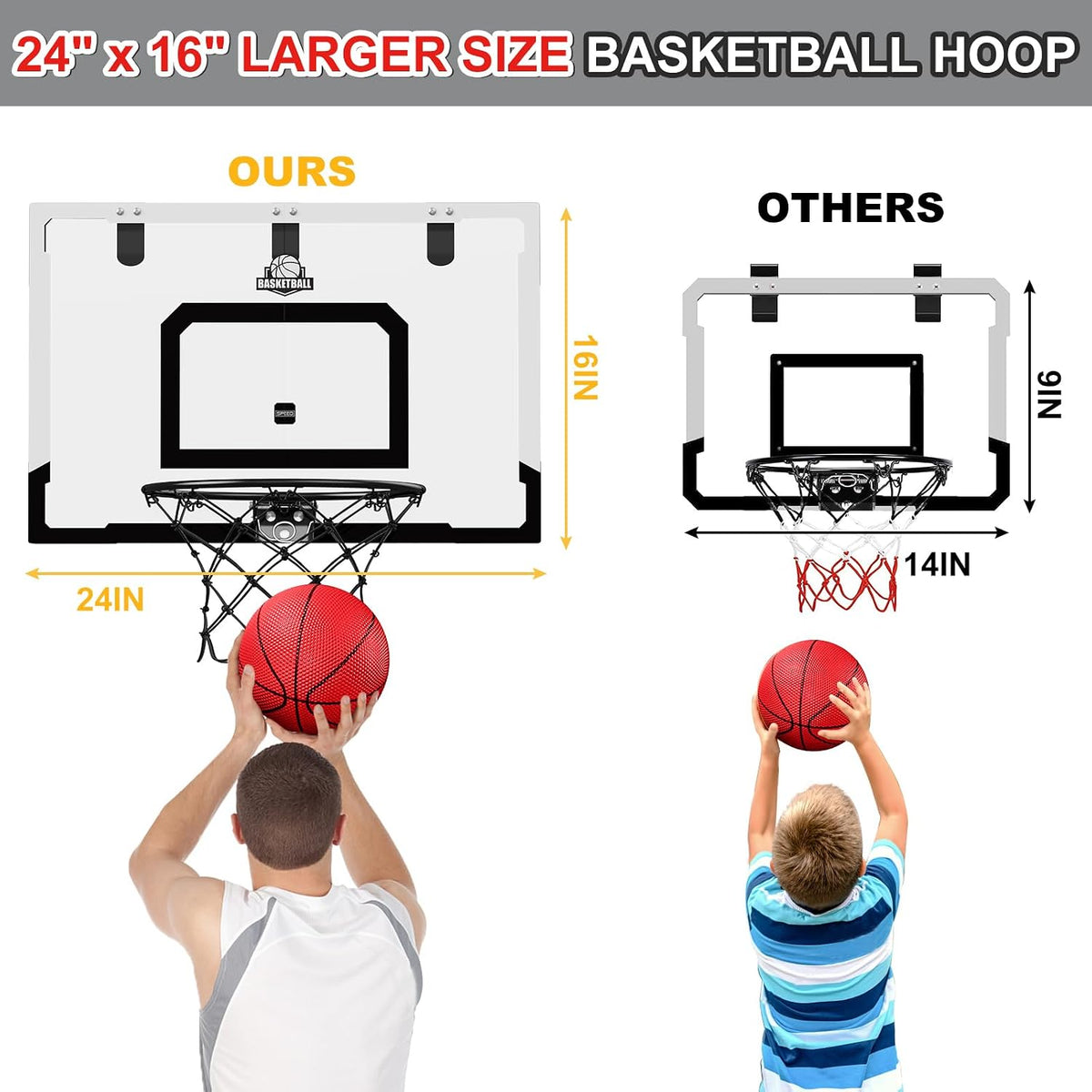 HYES over the door basketball hoop with 24x16 inch backboard and break-away rim - view 4