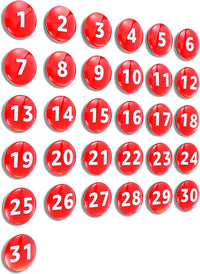 Tellegloww 1-31 magnetic calendar numbers in dark rainbow glass - view 3