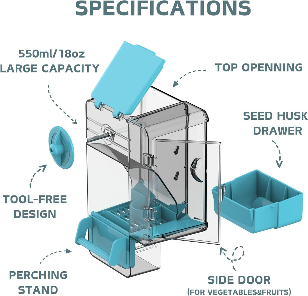 Automatic Bird Feeder, Bird Cage Feeder with Perch Multi-Functional Holder for Fruits Vegetables - Blue - image 2