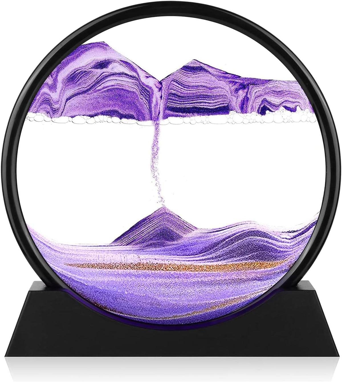 GEKETY 3D moving sand art picture in a round glass frame with layered blue sand - view 2