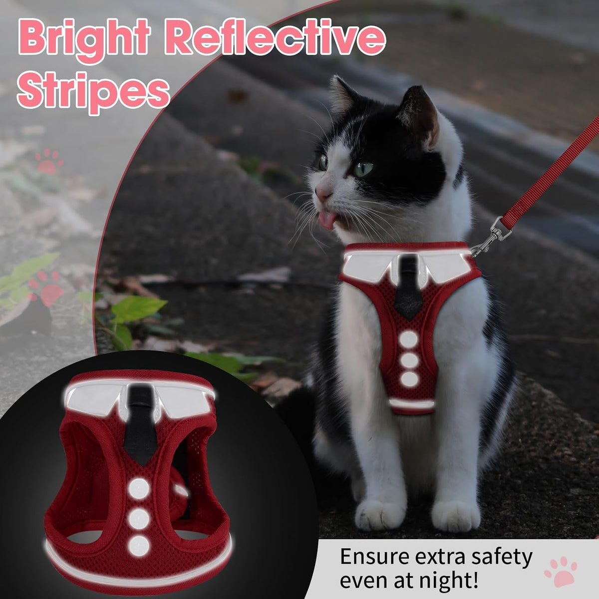 Cat Harness and Leash Set for Walking Escape Proof Vest for Kitten – Essentials for Cats - Red / Extra Small - image 3