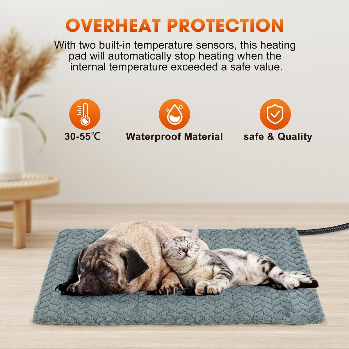 Heated Cat Bed, Waterproof Cat Heating Pad with Timer Temperature Adjustable, Indoor Heated - Grey / X-Large(47"x28") - image 3