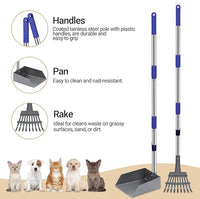 Heeyoo Dog Pooper Scooper, Dog Poop Tray and Rake Set, Pet Waste Removal Scoop with Long Adjustable Sectional Stainless Handles