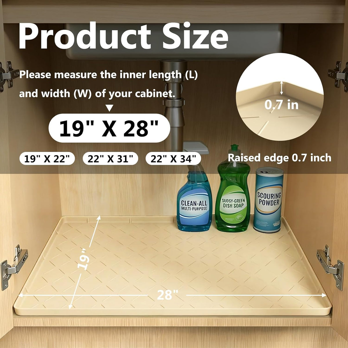 MateeyLife Silicone Waterproof Mat for Dog & Cat Food Mat 19"X12" – Essentials for Dogs - 19''W x 28''L / Khaki - image 3