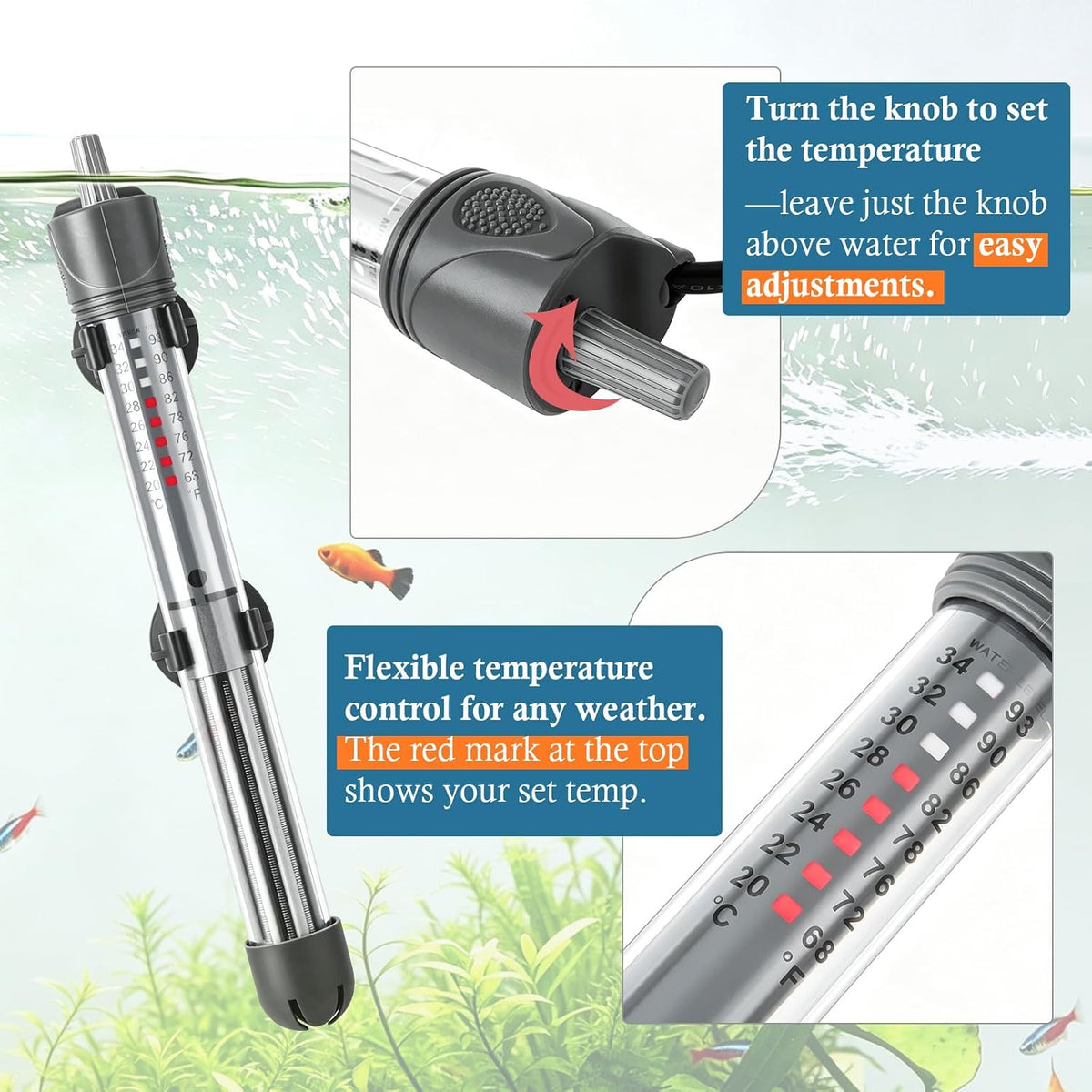 HITOP 50W Adjustable Aquarium Heater - 8.8in-100w - image 2