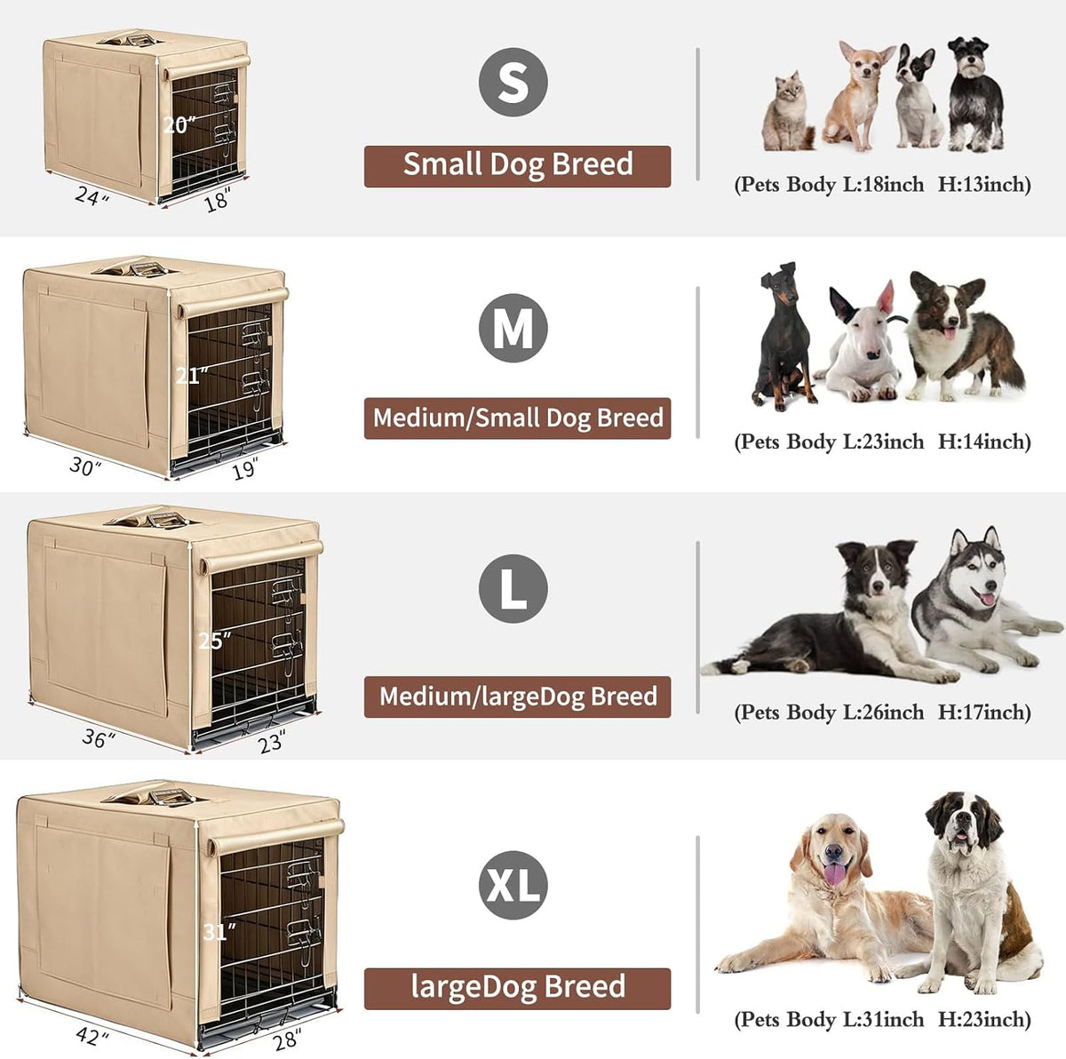 DONORO Dog Crates for Small Size Dogs Indoor Double Door Dog Kennels - Tan / 36.0"L x 23.0"W x 25.0"H - image 4