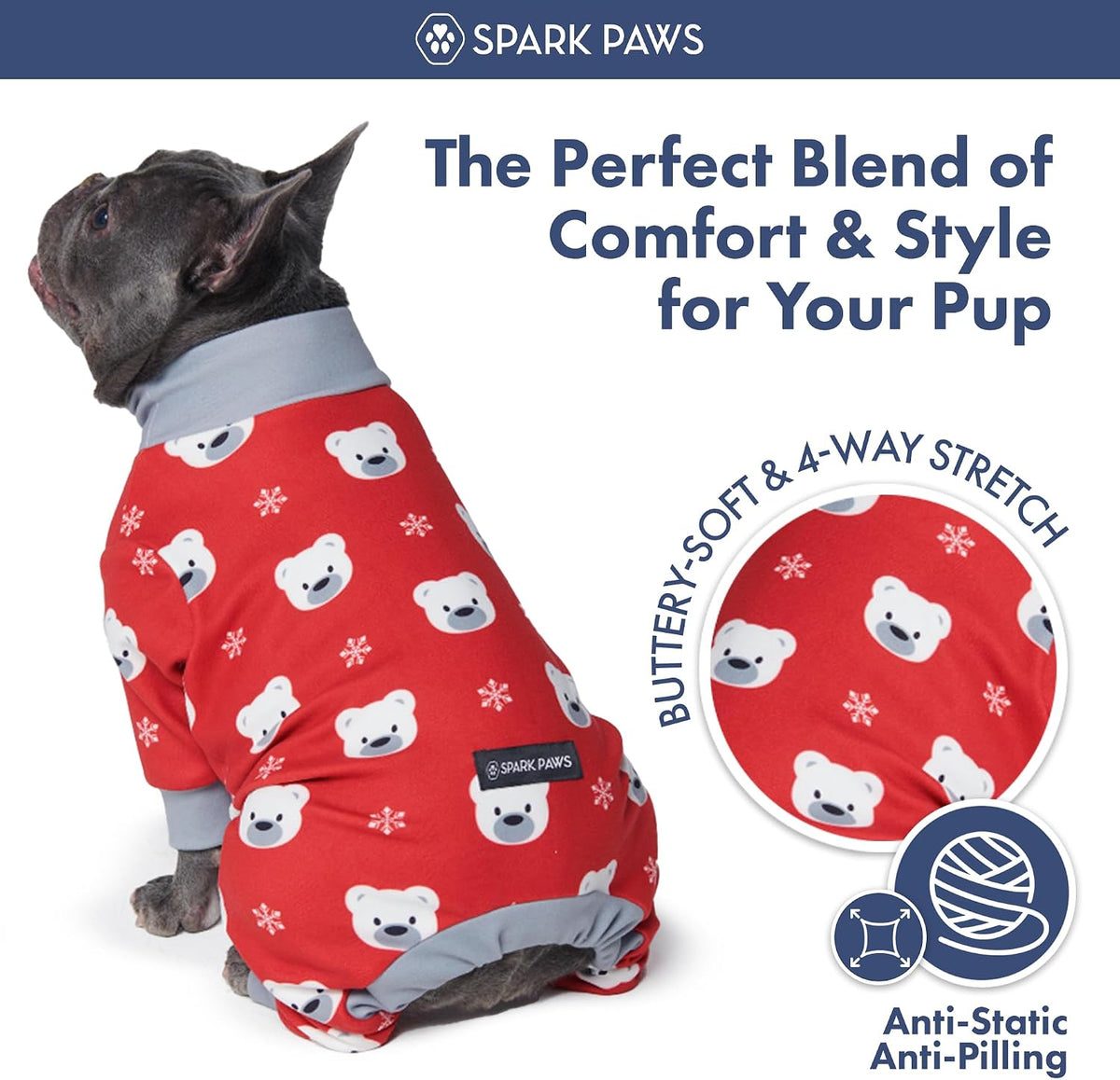Spark Paws Dog Pajamas - Stretch Onesie Recovery Full Leg Surgery Suit PJS – Essentials for Dogs - Polar Bear / Small - image 3