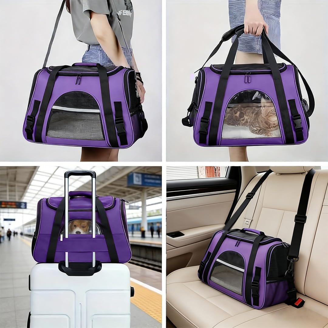 Cat Carrier Bag, Airline Approved Soft Carrier for Cats & Small Dogs – Essentials for Cats - Purple