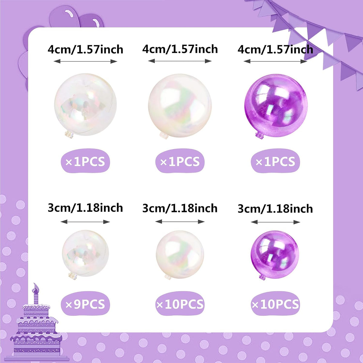 32 PCS Colorful Ball Shaped Cake Topper Pearl Balls Cupcake Cake - White Clear Purple and Clear - image 2