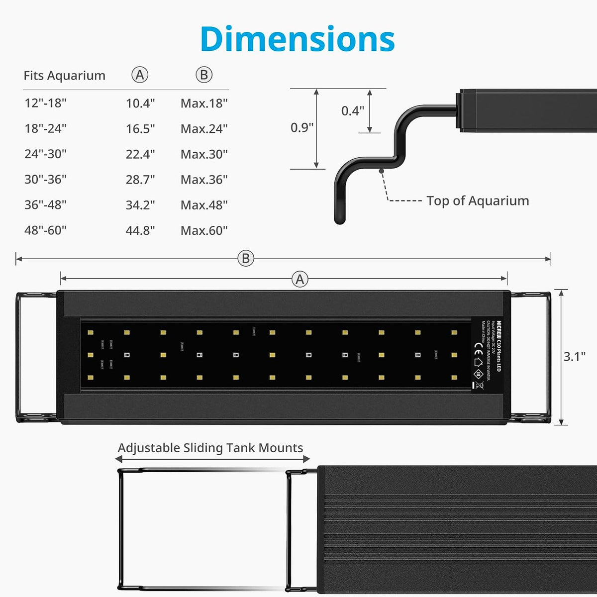 NICREW C10 Plant Aquarium Light, 13W, Full Spectrum with Timer - 12 - 18 in - image 3