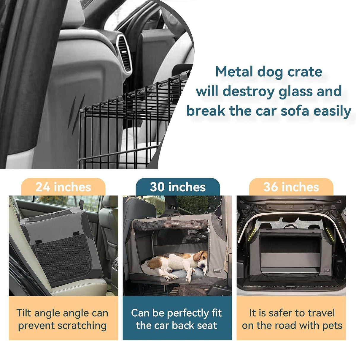 PETSFIT Dog Travel Crate, Soft Sided Dog Crate, Easy to Set Up - 30.0"L x 20.0"W x 19.0"H / Grey - image 2