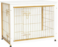 DWANTON Dog Crate Furniture with Cushion, Wooden Kennel Table with Double Doors, Indoor Dog House, Medium Size, 32.5" L, White