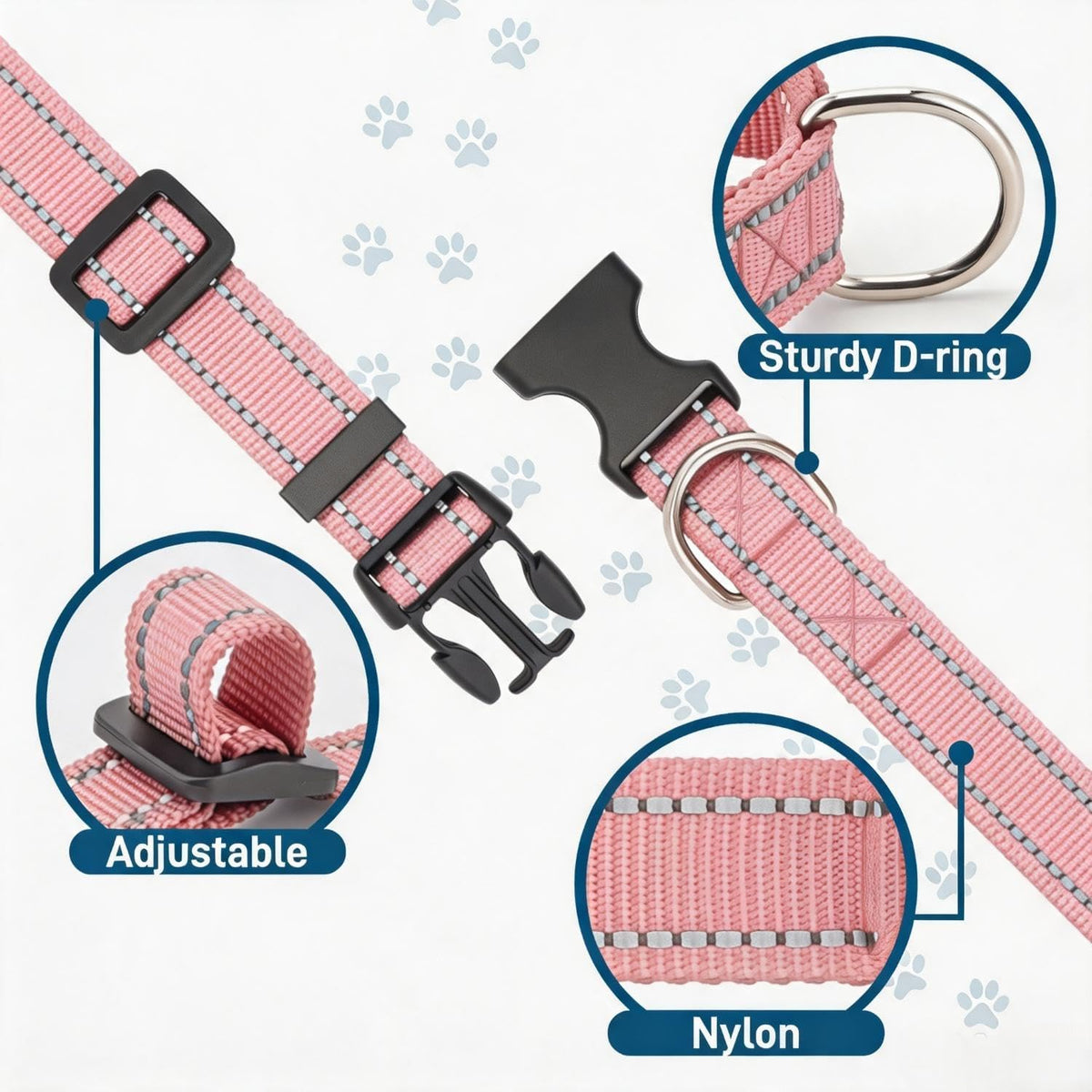 Dog Collar for Small Medium Dogs with Buckle - Light Pink / Small - image 3
