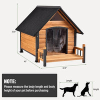 Dog House Outdoor with Anti-Chewing Iron Frame, Weatherproof Dog Kennel with Porch and Raised Feet for Small Medium Large Dogs Indoor (Brown, 45" x 32.9" x 32.6")