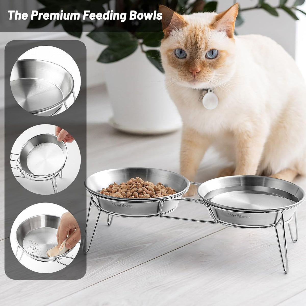 Elevated Cat Bowls, Wide Stainless Steel Cat Food Bowls with Metal Stand Whisker Stress-Free - Integrated Bowls - image 3