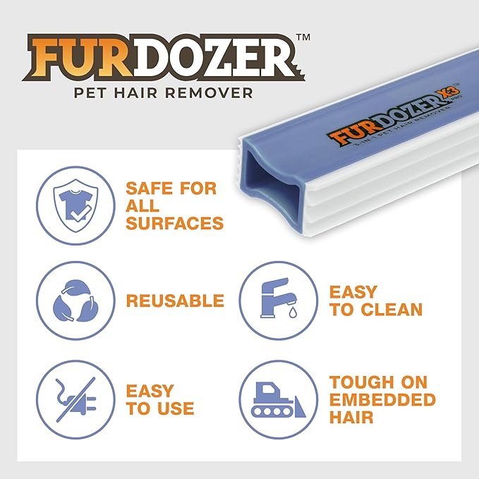 FurDozer X3 MEGA Pet Hair Remover & Auto Detailing Tool - Cat & Dog Hair Remover for Carpet, Car Interior, Couch, Bedding, & Furniture - Reusable Pet Hair Removal Tool for Dog Fur & Lint, 10", Purple