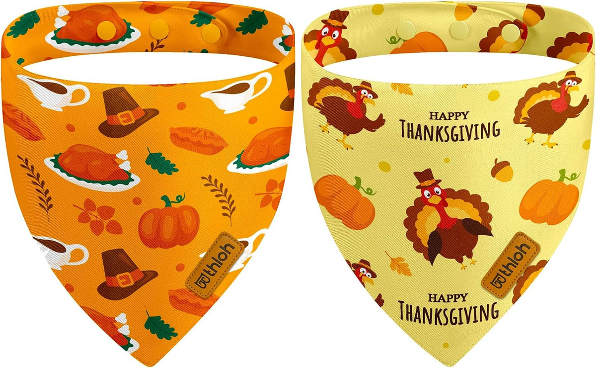 Halloween Dog Bandanas, Reversible Pet Scarf for Boy & Girl - X-Large / Thanksgiving - Orange, Yellow
