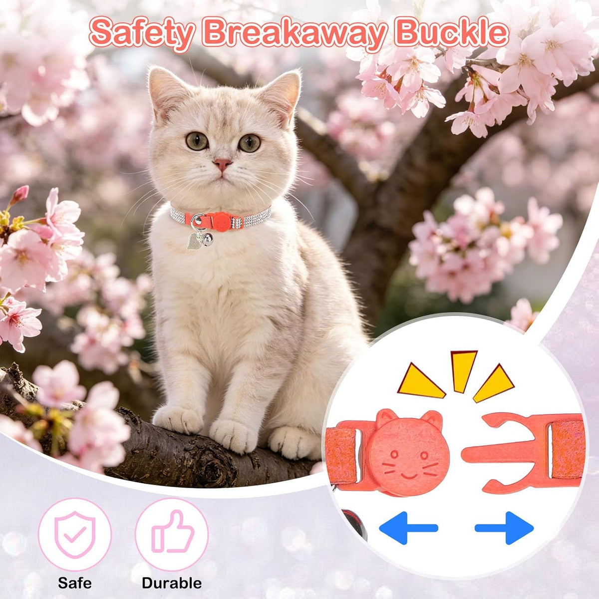 Rhinestone Cat Collar Breakaway, Bling Sparkly Diamond - Orange / 8"-12" Cats / Mini Dogs - image 3