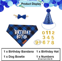 Dog Birthday Hat Bandana Set, Blue Plaid Boy Dog Bandana - X-Large / Blue - image 3