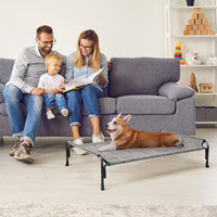 Veehoo Outdoor Elevated Dog Bed, Raised Dog Cot for Small Medium Dogs, Cooling Washable Waterproof Pet Hammock Beds with Slope Headrest, Breathable Mesh and Sturdy Frame, M, Black Silver, CWC2204