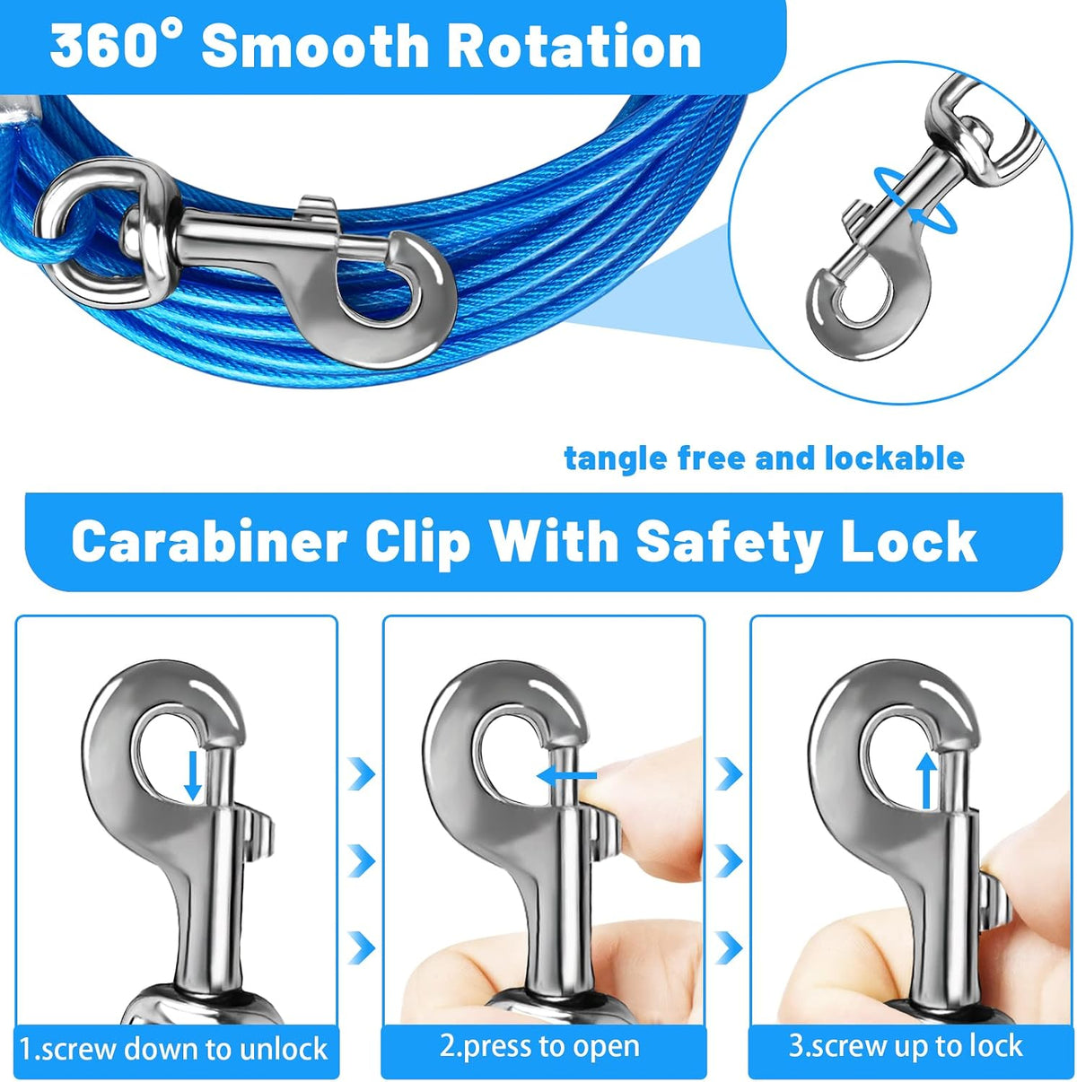Dog Tie Out Cable, Dog Runner Cable – Essentials for Dogs - 10FT / Blue - image 2