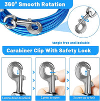 10/15/20/25/30 FT Dog Tie Out Cable - Steel Wire Dog Runner with Durable Clips for Outside Lead - Blue - Up to 165 lbs