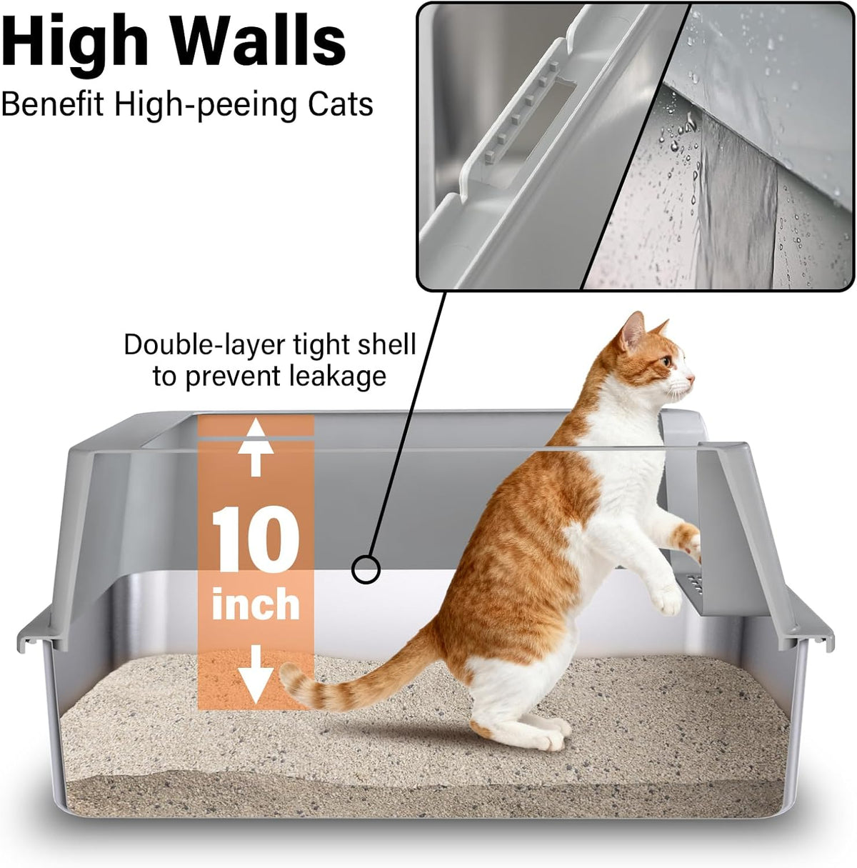 Stainless Steel Litter Box, Metal Cat Litter Box for Kitten - Large:23X14.6X10 with Lid - image 3