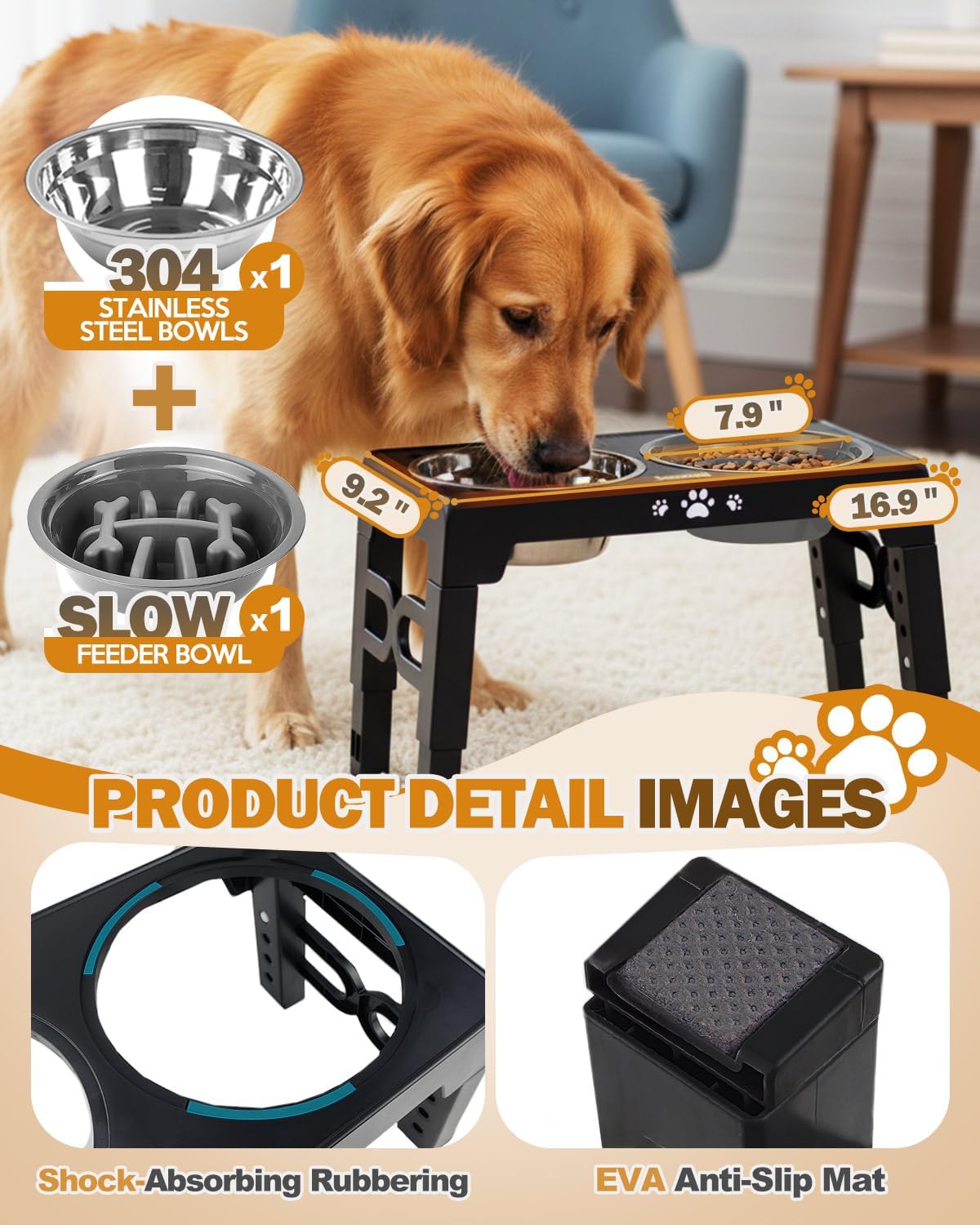 Elevated Dog Bowls for Medium Large Size Dogs - Black / Medium Large / 1 Basic&1Slow Bowl - image 4