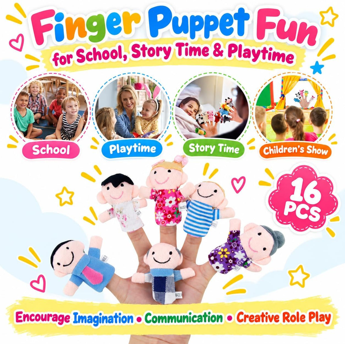 Sealive 6 piece family finger puppets for toddlers with grandparents, parents and kids - view 5