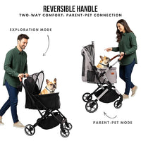 Pet Stroller for Small Medium Dogs Cats Up to 45 lbs, Travel Lite Collapsible, All Terrain 4 Wheels for Jogging, Running, Black