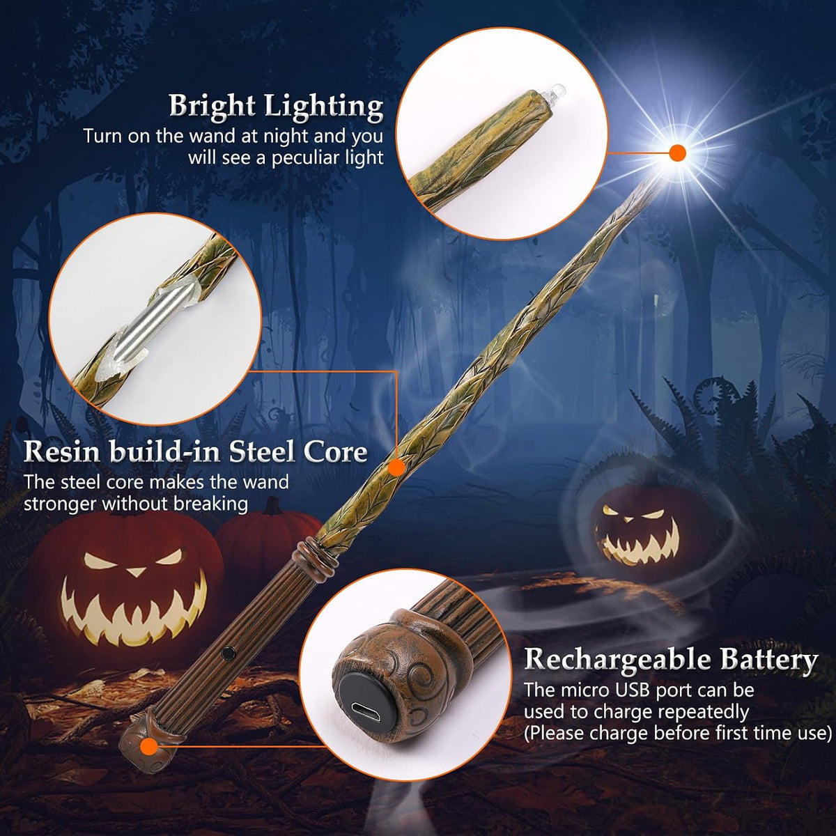 ChampWe Light Up Magic Wizard Wand Rechargeable Illuminating Toy - Leaf - image 2