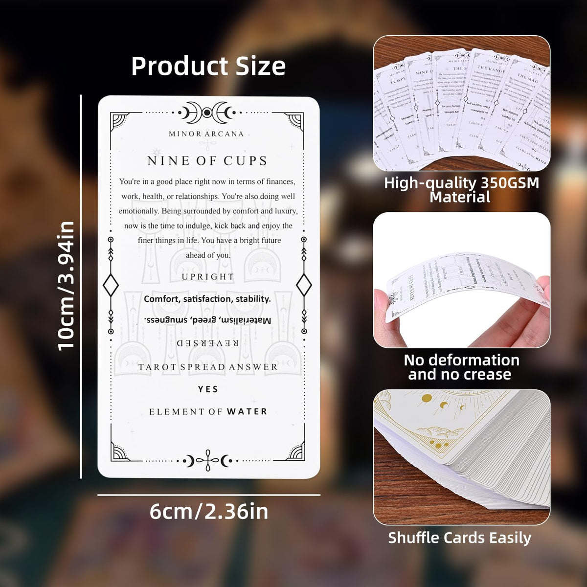 GINCEVHY 78-card beginner tarot deck with upright and reversed meanings printed - view 3