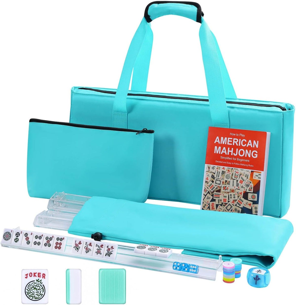 American Mahjong Game Set, 166 Green Tiles - Light Blue