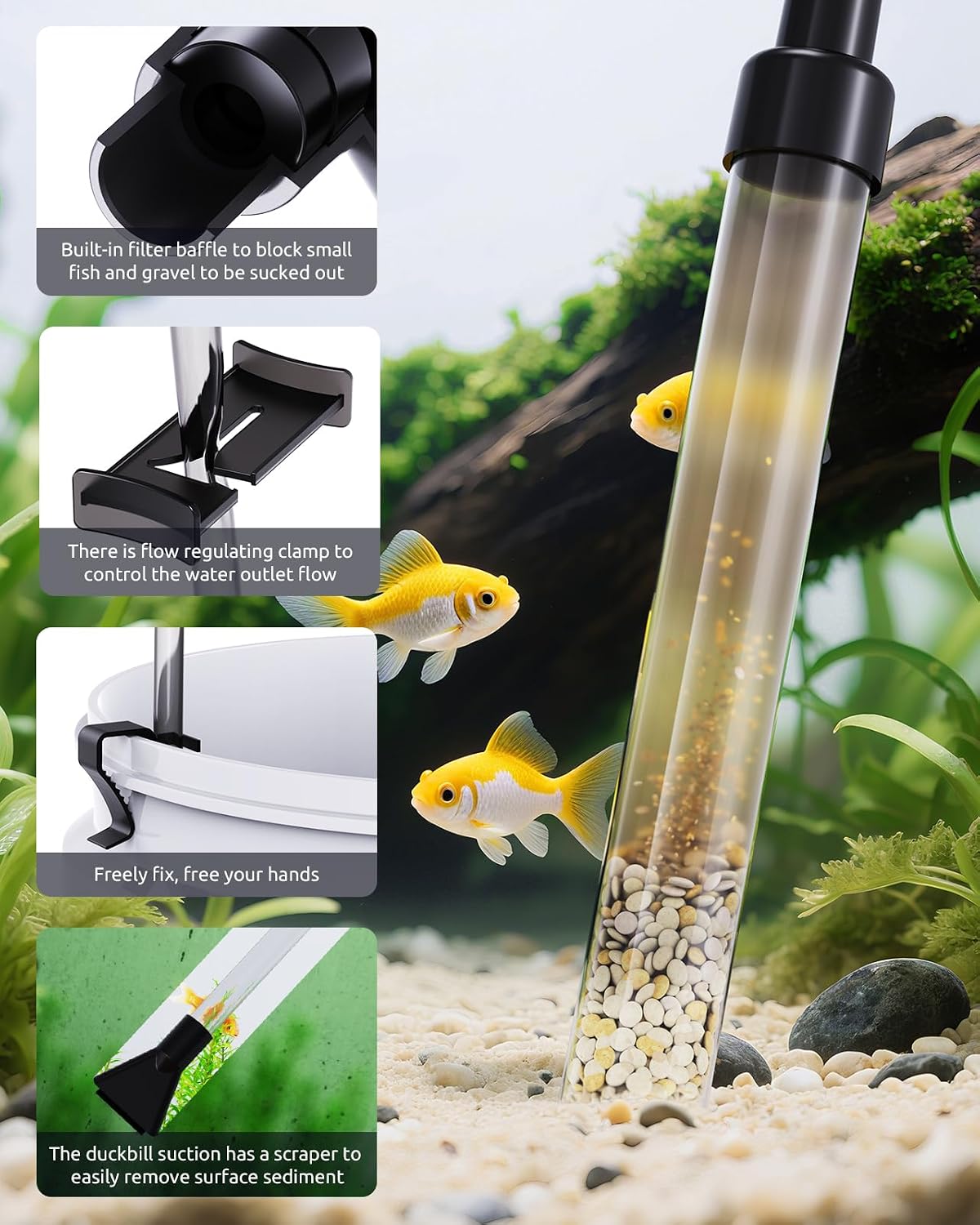 SEAOURA Water Cleaner Gravel Siphon for Aquariums Vacuum Up to – Essentials for Fish - image 4