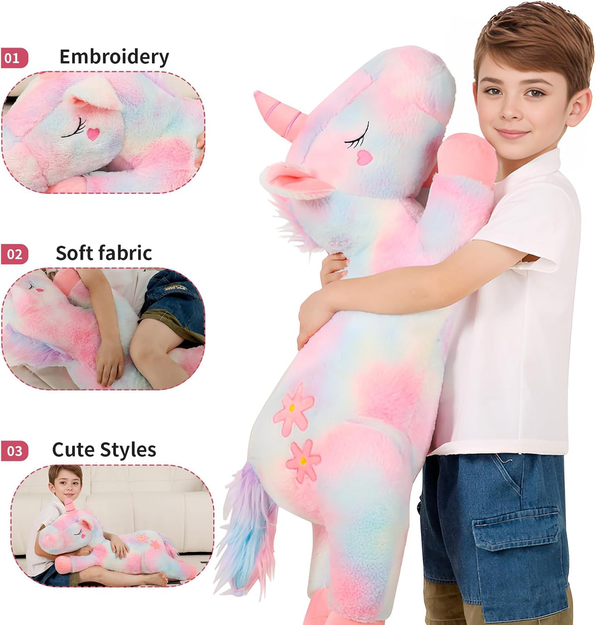 32inch Cute Giant Pink Unicorn Plush, Jumbo Soft Body Pillow Pet - 32 Inch Rainbow Unicorn / 32 inch - image 3