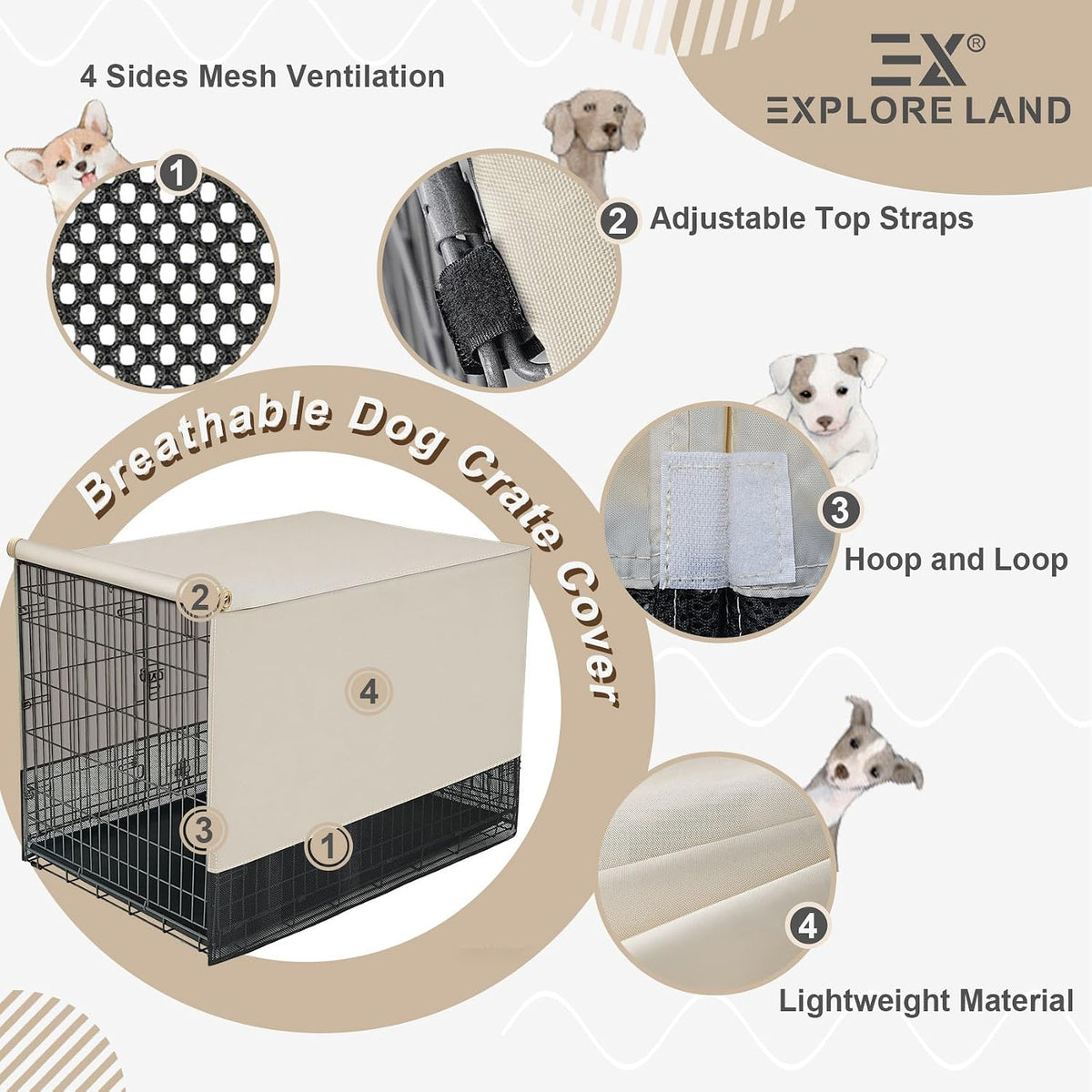 Explore Land Breathable Dog Crate Cover - 36"L x 23"W x 25"H / Tan - image 4