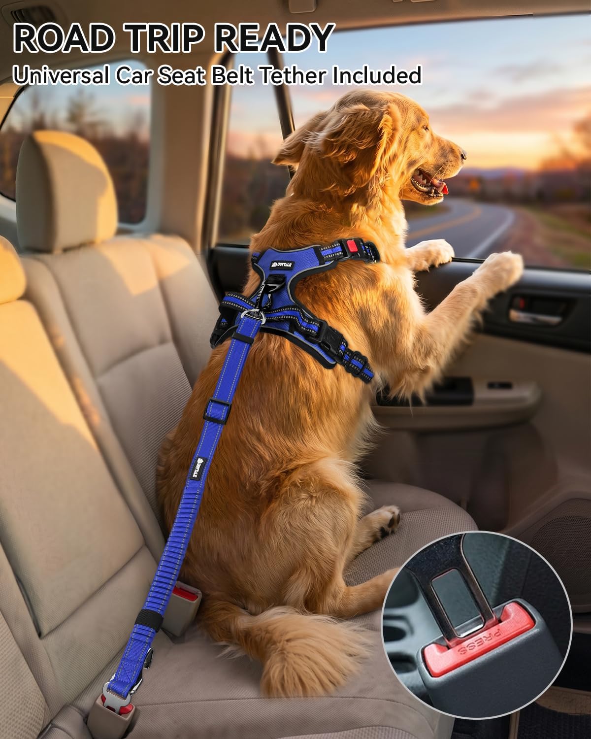Joytale No Pull Dog Harness & Seat Belt, Easy On 3-Buckle, L - Navy Blue / Small - image 3