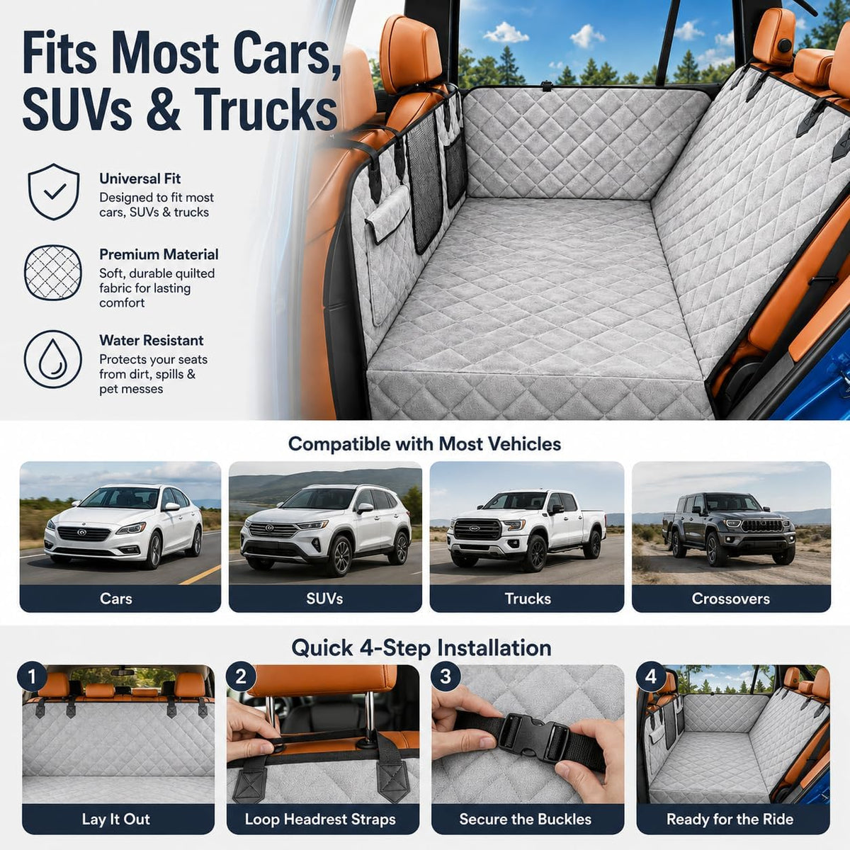 IJVAE Dog Seat Cover for Back Seat - Gray flannel / For Car/SUV/Small Truck - image 4