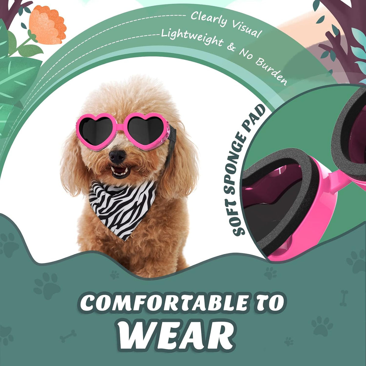 Lewondr Small Dog Sunglasses UV Protection Heart Shape Dogs Goggles - Pink / Heart - image 4