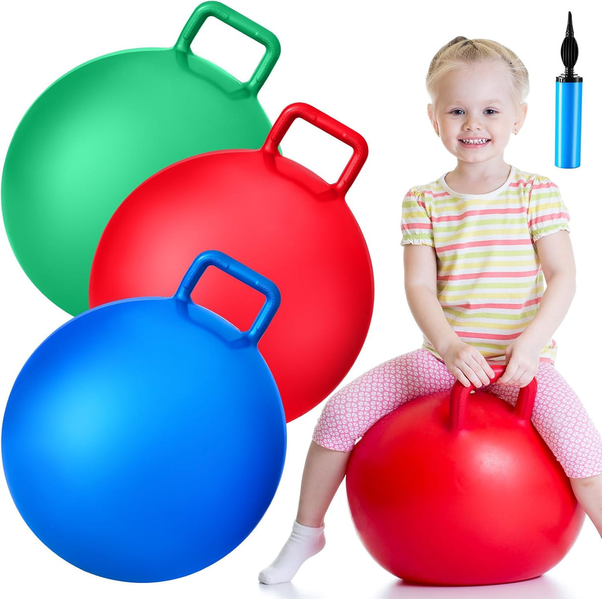 Lewtemi 3 Pcs 29" Hopper Ball Handle, Gradient Red - 18" / Red, Blue, Green