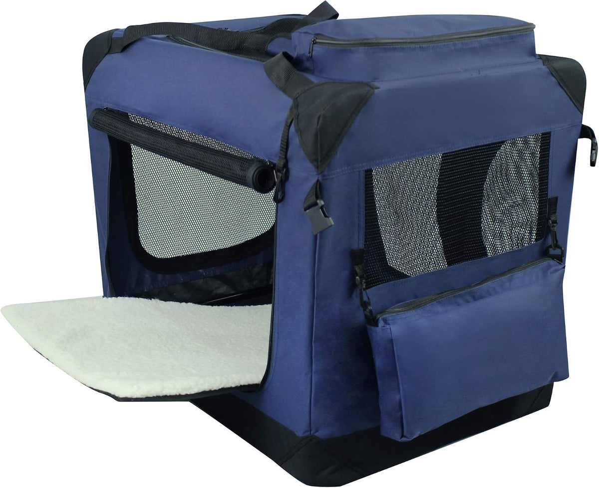 EliteField 3-Door Soft Dog Crate with Bed & Carrying Bag – Essentials for Dogs - Navy Blue / 20.0"L x 14.0"W x 14.0"H - image 2