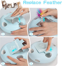IInteractive Cat Toy, Electric Cat Toys for Moving Concealed Feathers, Smart Sensor 7 Holes Whack a Mole Feather Toy, USB Charge Automatic Kitten Toys,Blue
