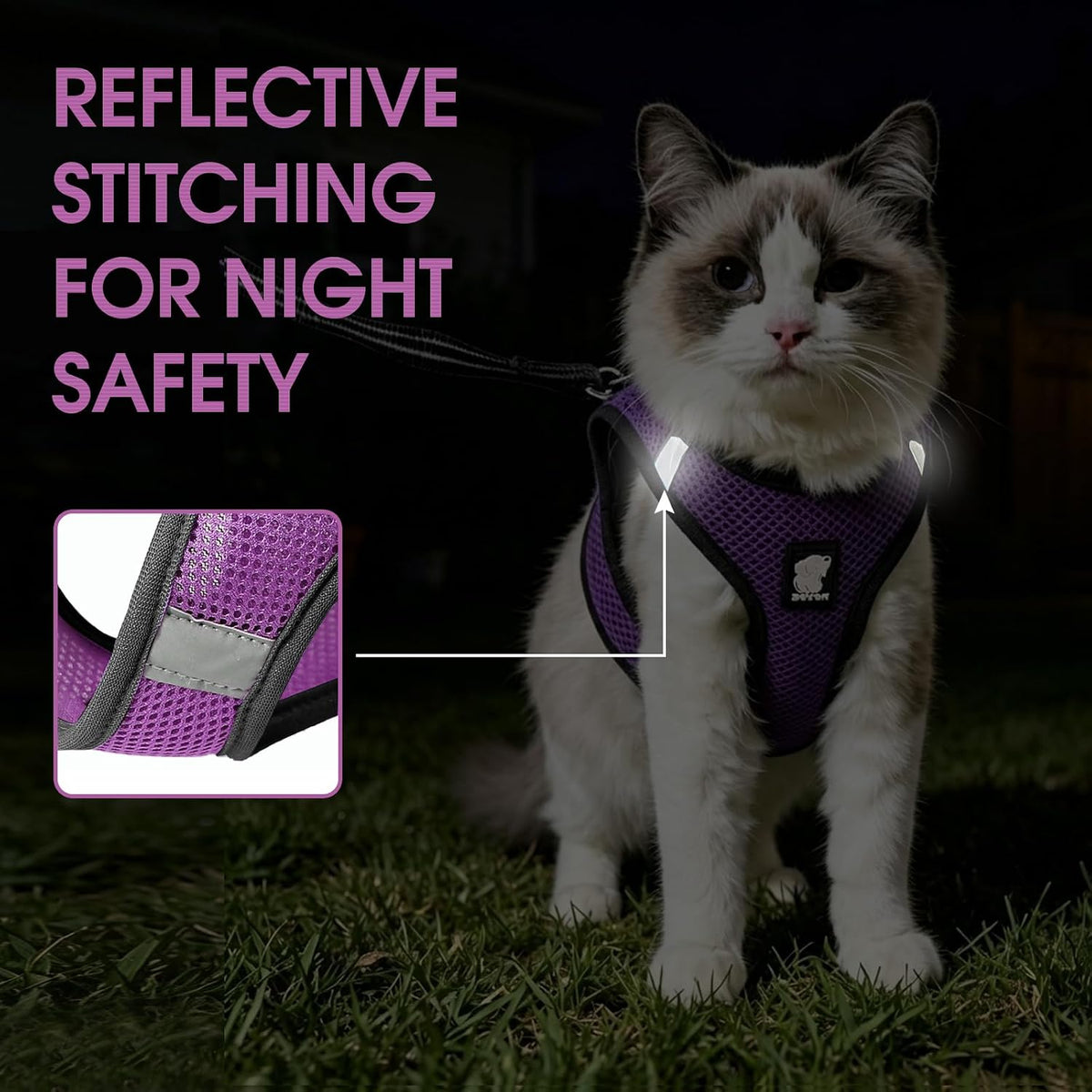 Cat Harness and Leash - Ultra Light Escape Proof Kitten Collar Cat Walking Jacket with Running - Purple / Medium - image 4
