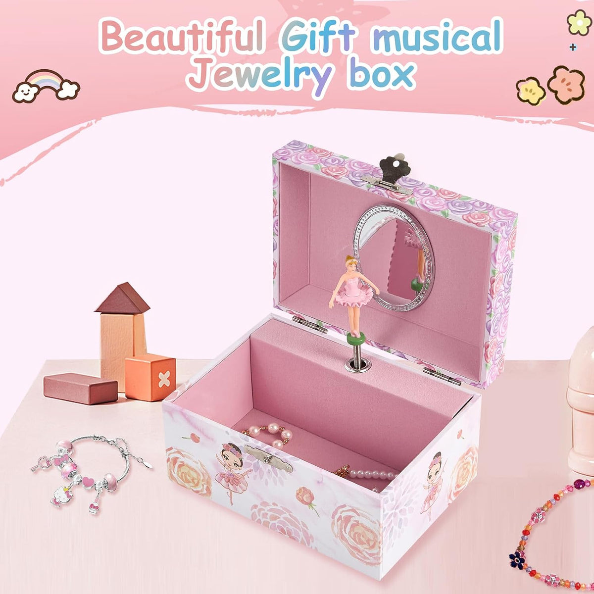 Girl's Gift Music Box with Spinning Ballerina - flower Ballerina design - image 3