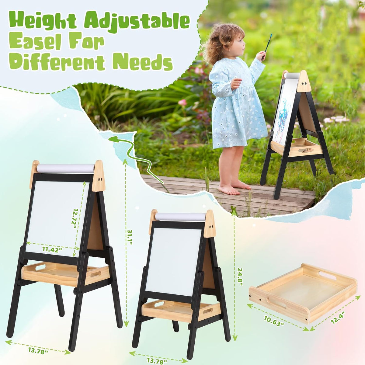 Idea Family 3-in-1 double-sided wooden kids easel with paper roll and storage tray - view 4